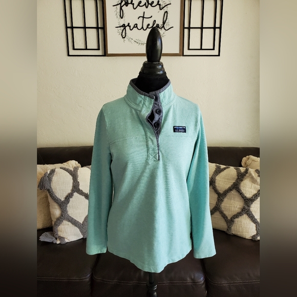 L.L. Bean Sea Foam Green 1/2-button Pullover, Sweater Size Small Classic Boho - Picture 1 of 14